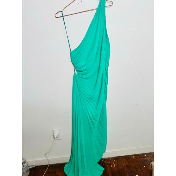 A.L.C. Green Mint Delfina One Shoulder Pleated Side Cutout Dress size 12 NWT - Picture 2 of 16